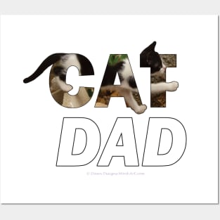 CAT DAD - black and white cat oil painting word art Posters and Art